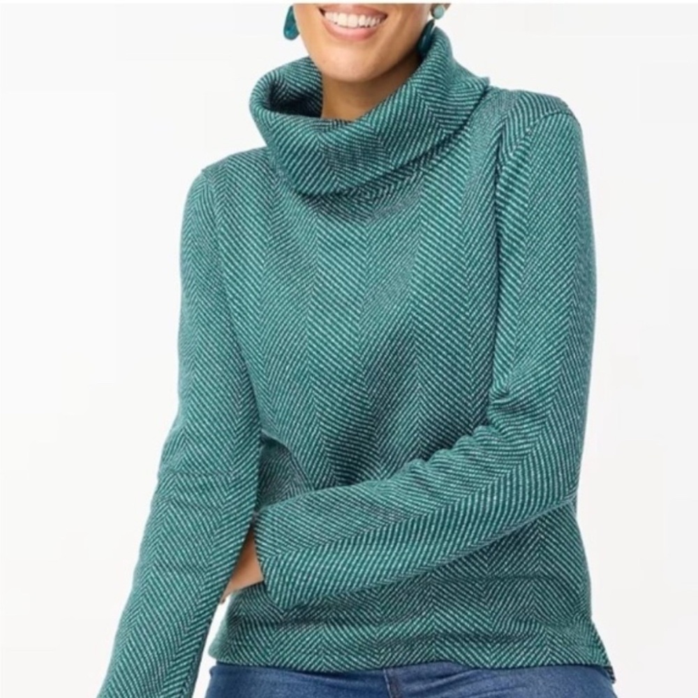 JCrew Factory Teal Herringbone Cowl Neck Sweatshirt XL
